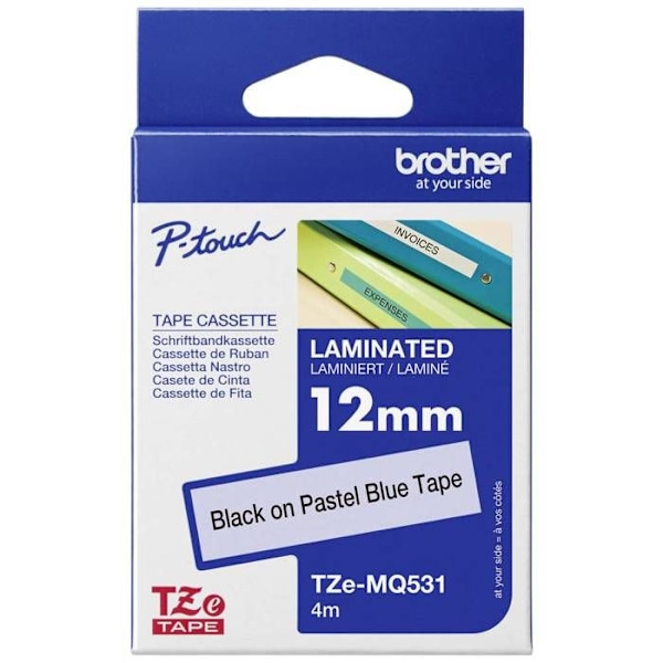 BROTHER Laminerat band - TZEMQ531 - Svart på pastellblått 12 mm - Qt 1