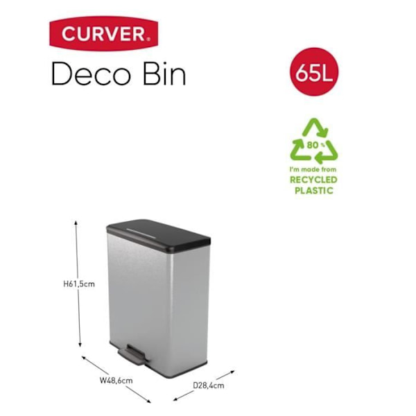 Deco Rektangulär Pedal Bin 65 L Silver - Curver Silver