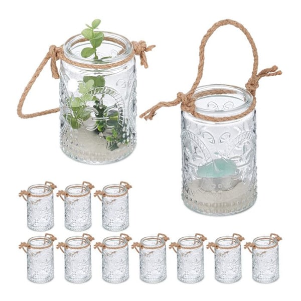 Relaxdays Fotogen, set med 12, med handtag, inomhus & utomhus, 10,5x7 cm, bröllopsdekoration, transparent - brun transparent, ljusbrun