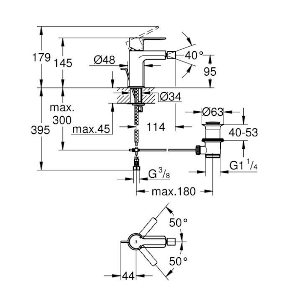 Grohe - miscelatore bidé monoforo e scarico Grohe Lineare Ny 33848001 cromo