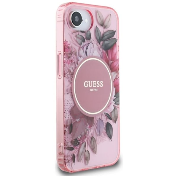 Coque Guess IML Flowers MagSafe för iPhone 16e (rosa)