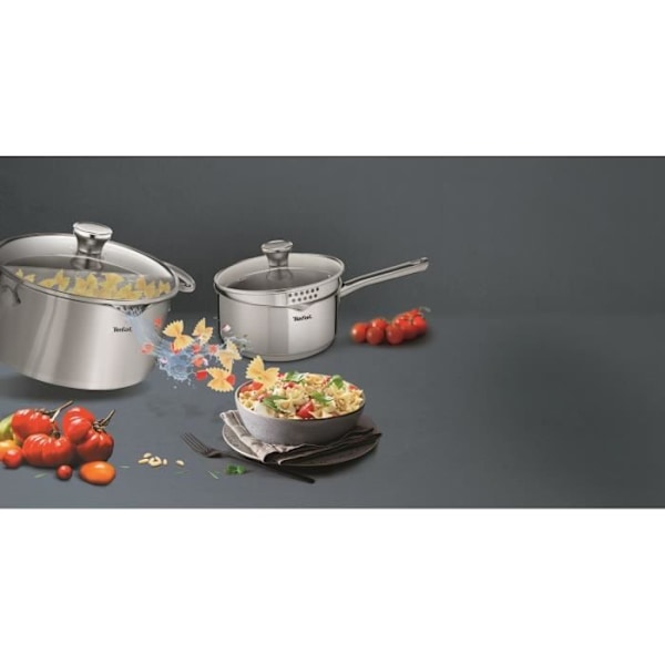 TEFAL A705S634 Duetto On Set 6 stycken 1 kastrull 16 cm, 2 kastruller 20/24 cm och lock, rostfritt stål, alla värmekällor inklusive induktion