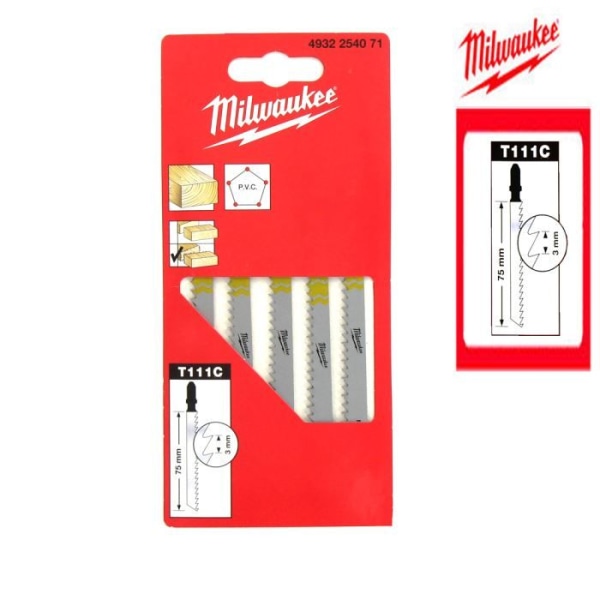 MILWAUKEE trä/PVC sticksåg 75 mm, 3 mm tänder - Paket med 5 blad