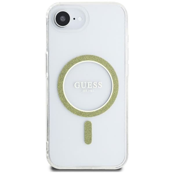 Coque Guess IML Glitter Circle MagSafe för iPhone 16e - Klar Klar