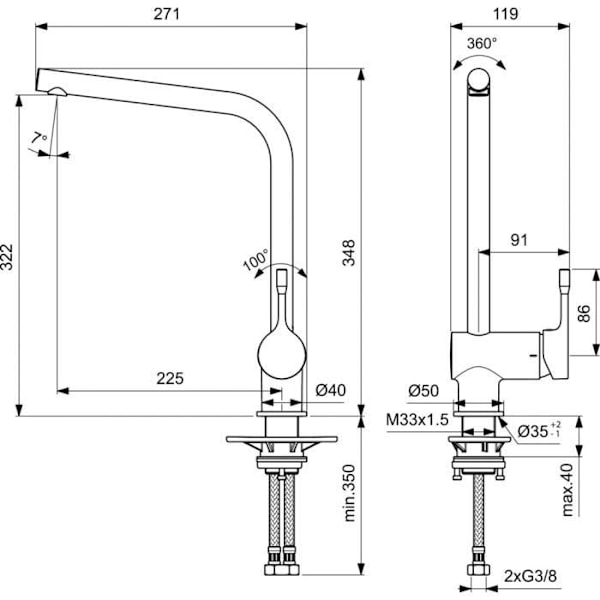 Ideal Standard - CERALOOK engrepps diskbänksblandare med vridbar pip krom - BC174AA Ideal standard Grå Grå