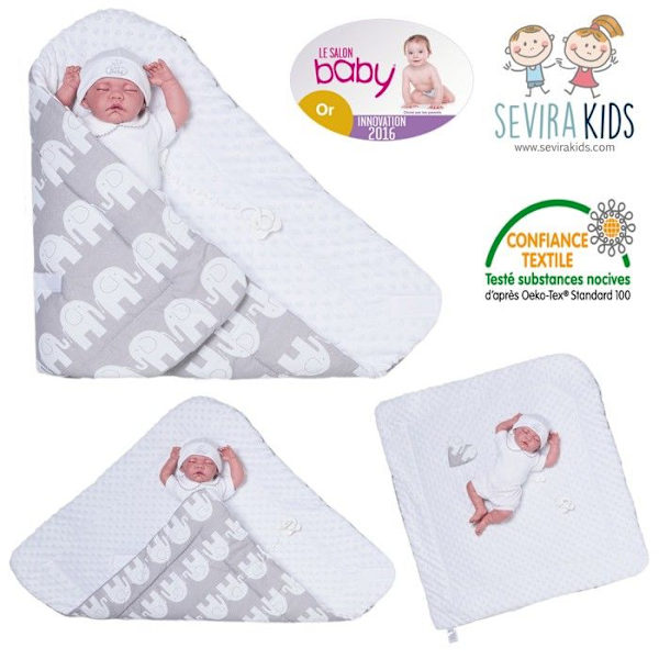 Vändbar minky swaddle filt, Elephants Grå 1