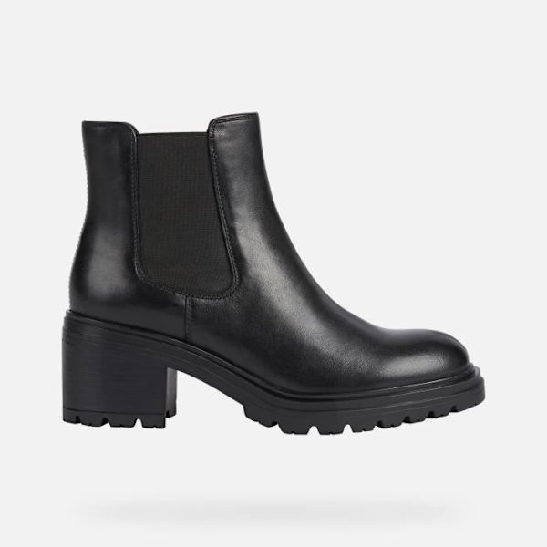 Geox D DAMIANA slip-on ankelboots för dam i svart läder - 6,5 cm klack SVART 40