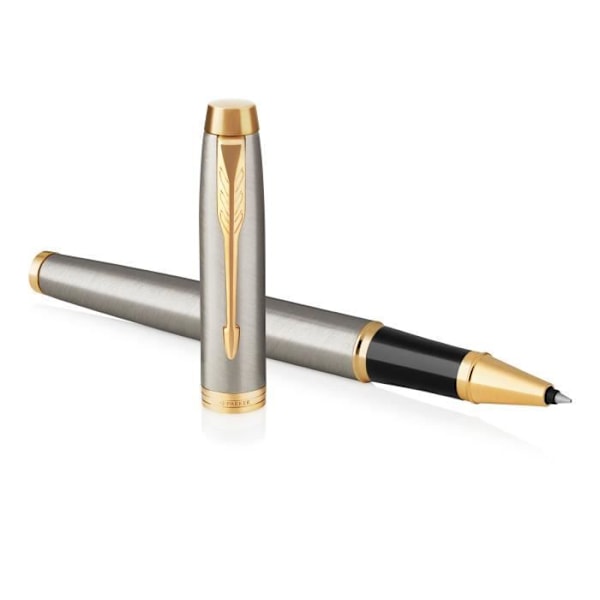 Rollerball-penna - PARKER - IM - Borstad metall - Guldkant - Svart refill finspets Borstad metall, guld