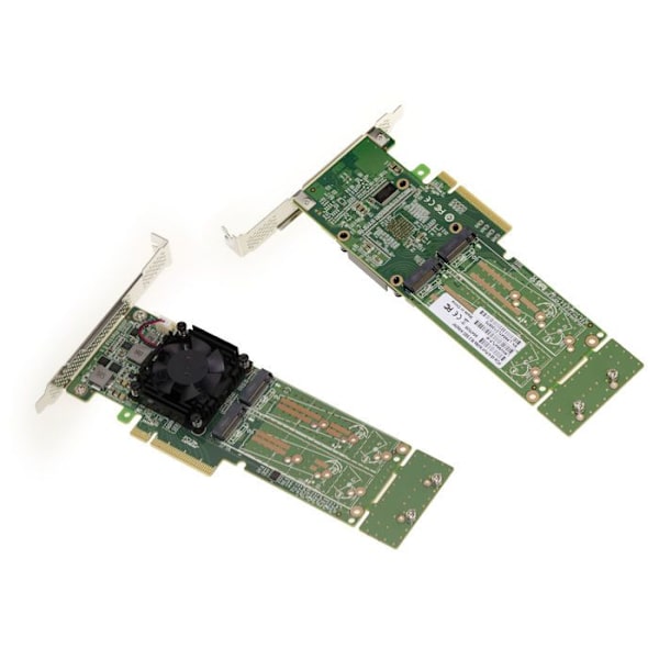 M2 PCIe 3.0 x8-kontrollkort för 4 M.2 NVMe M Key SSD:er. PLX PEX 8747 chipset