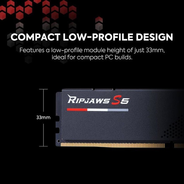G.Skill RipJaws S5 Low Profile 64GB (2 x 32GB) DDR5 6000MHz CL36 - Svart - Dual Channel Kit 2 DDR5 RAM PC5-48000 - F5