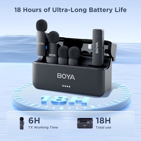 Trådlös Lavaliere Mikrofon - BOYA - BY-V4D - Kompatibel med iPhone - Batteritid 18h - Räckvidd 200m Svart