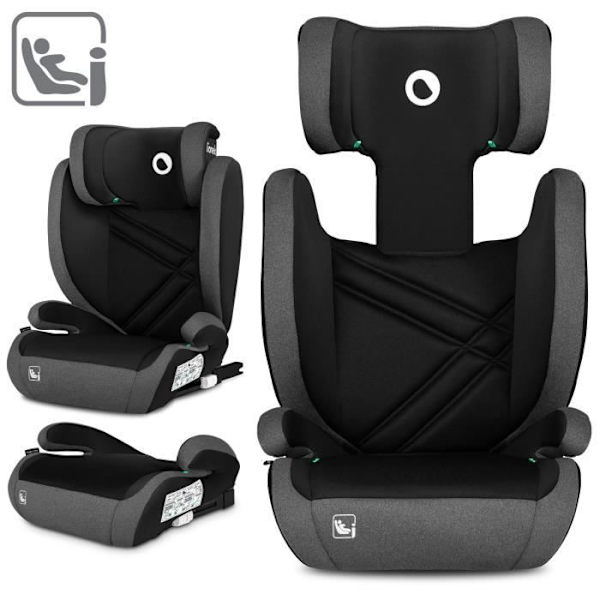 Bilstol för spädbarn LIONELO Hugo i-Size - ISOFIX - 100-150 cm - Grupp 2/3 - Höjdjusterbart nackstöd - Svart-Grå svart och grått