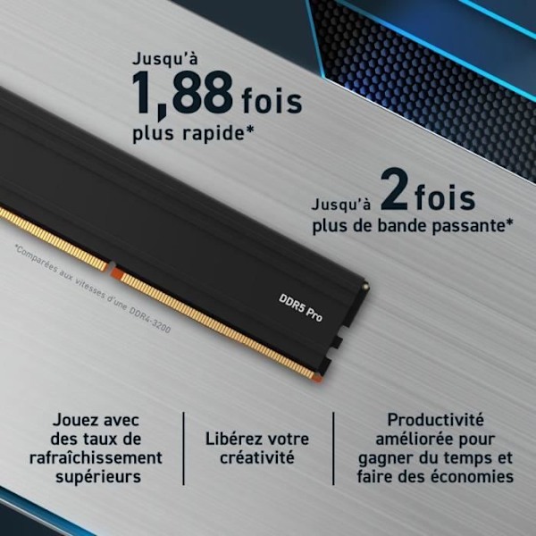 RAM-minne - CRUCIAL - DDR5 PRO - Kit 64 GB (2 x 32 GB) - 5600 MT/s - UDIMM - CL46 - CP2K32G56C46U5