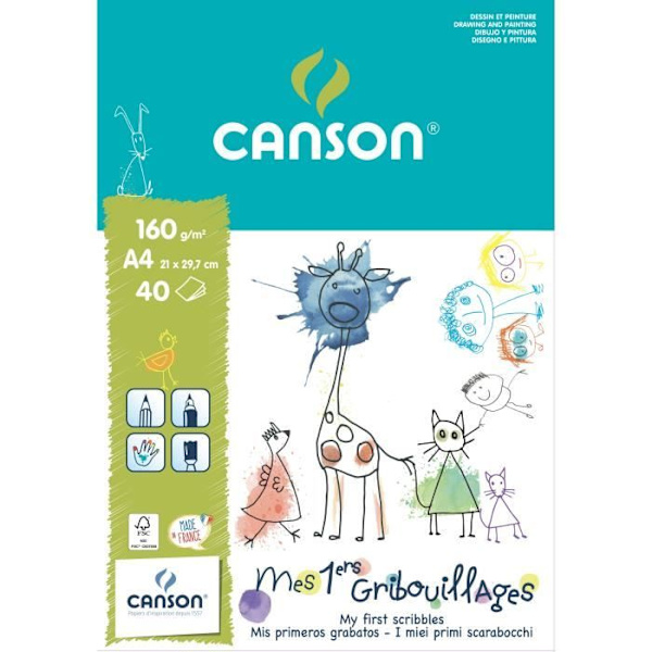 CANSON ritpappersblock My 1st Scribbles 40 A4-ark - 160 g Vit