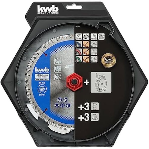 kwb ensemble av sågblad 210 x 30/20 / 16 mm för bärbara cirkelsågar eller cirkelsågar med bord grå