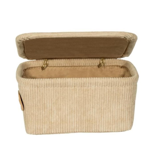 WENKO förvaringskorg med lock ALENA, förvaringslåda i sammet, behållare för badrum, kontor, 19 x 10 x 14 cm, beige Beige