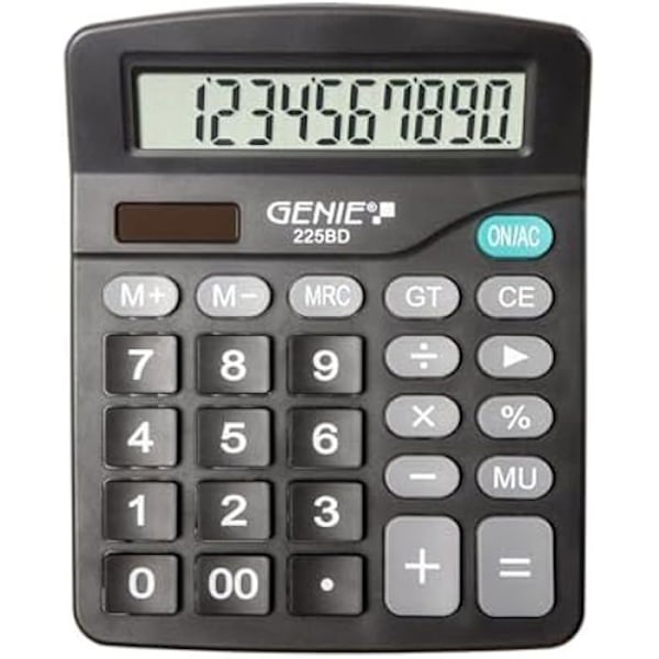 Bordräknare - Genie - 225 BD - 12 siffror - Dubbelkraft - Kompakt design Svart Svart