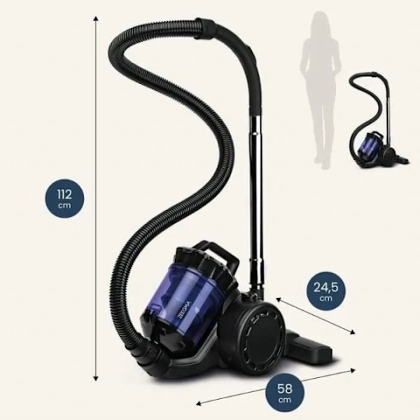 Säcklös golvdammsugare - ZEEGMA - Utan Bas - 899 W - 2,5L - Tyst 78dB Svart blå