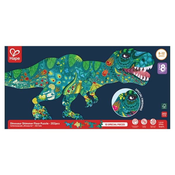Gigantisk pussel - HAPE - E1667 - 200 bitar - Dinosaurusbitar - Glittrande finish