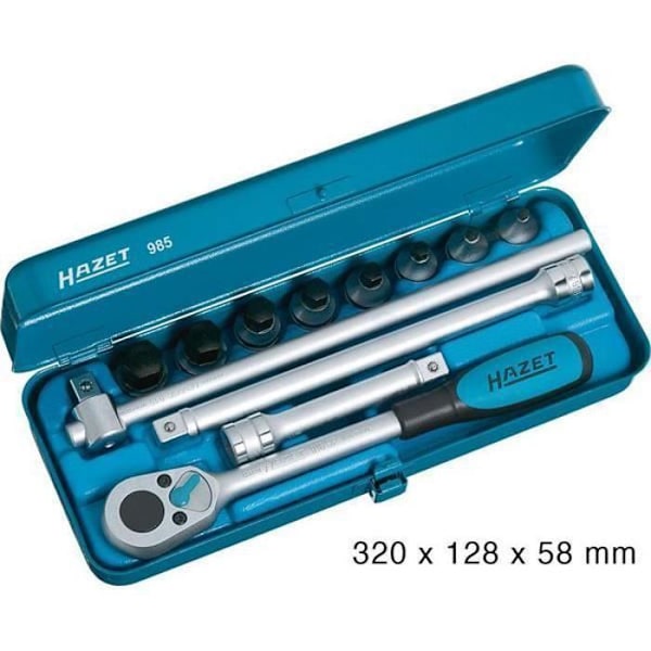 Hazet Hylsnyckelset - Fyrkantigt hål 12,5 mm (1/2 tum) - Profil med 6 inre sidor - Antal verktyg: 12 - 985