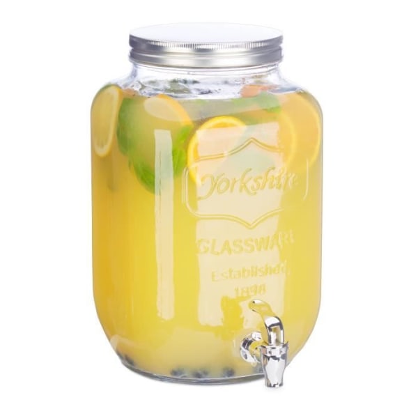 Relaxdays Drink Dispenser 8 L, Lemonad, Tappglaskaraff, Retro Vintage, Dryckesfontän, Klar