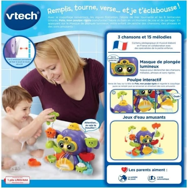 VTECH BABY Interactive Bath Toy - Polo, My Funny Octopus - Flerfärgad - För spädbarn från 1 till 5 år gamla Flerfärgad