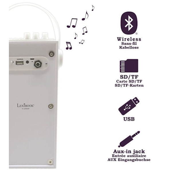 Karaokehögtalare för barn - LEXIBOOK - iParty® - Bluetooth® V5.0 - Ljuseffekter Vit