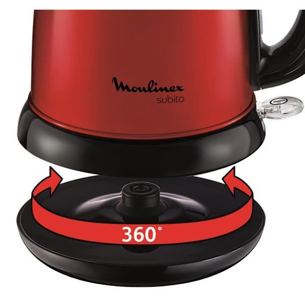 MOULINEX Subito Elektrisk vattenkokare, 1,7 L, Vridbar bas, Enkel öppning, Indikeringslampa, Automatisk avstängning BY540510 Röd