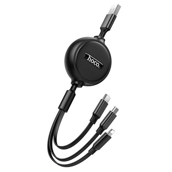 USB-A till Type-C, Lightning, Micro-USB, 2A, 1m - Hoco Double-Pull (X75) - Svart