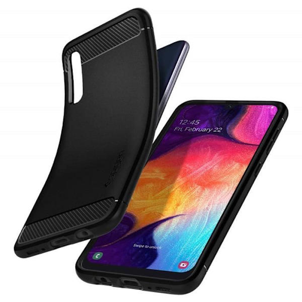 Spigen Samsung Galaxy A50/A30s/A50s Fodral [Rugged Armor] Mjukt, stötsäkert, anti-skrapa, kolfiber (611CS26199) Svart