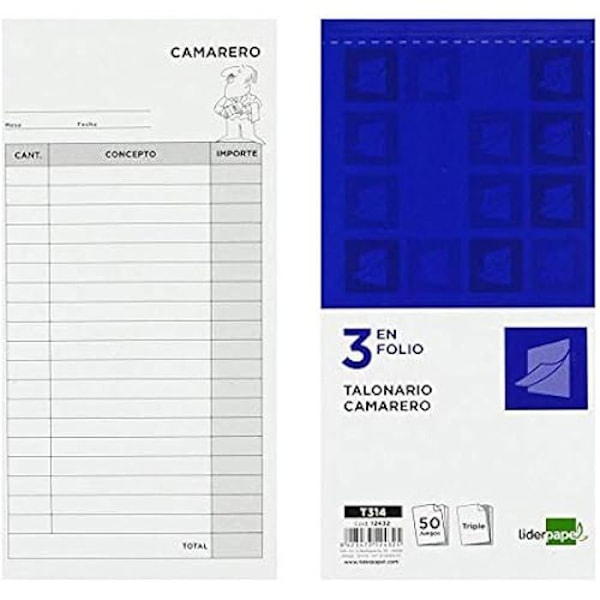 Carnet - LIDERPAPEL - T314 - Utskrift 3 exemplar - 2 kopior - Anpassad restaurang