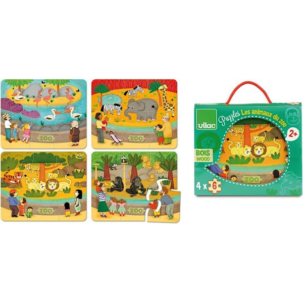Pussel 4 x 6 bitar: Zoo-djuren Aqua