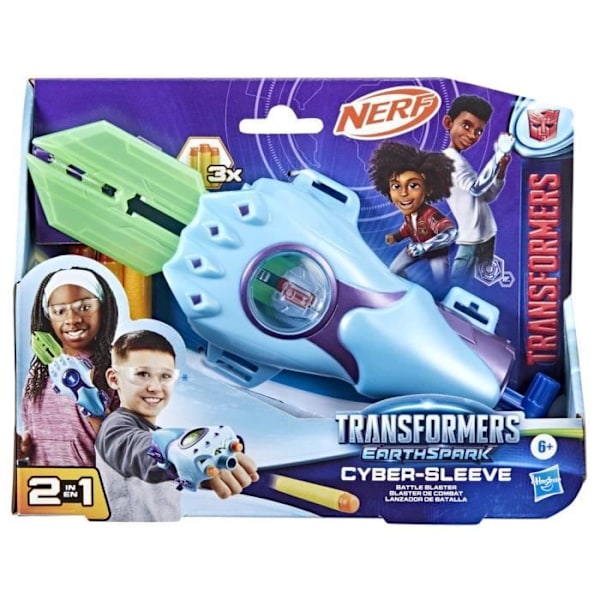Nerf Cyber-Sleeve Combat Blaster med 3 Nerf Dart och Cyber Sword, Interactive Dress Up Toy, Transformers EarthSpark Flerfärgad