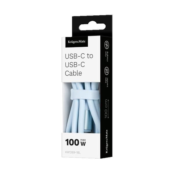 USB-C-kabel 100 W, 1 m, blå silikon Kruger&Matz Basic