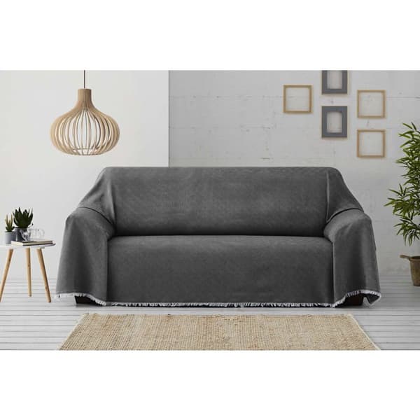 Sängöverkast - TEXTIL-HOME - 230x285 cm - 80% bomull/20% polyester - Grå - Skyddar och dekorerar