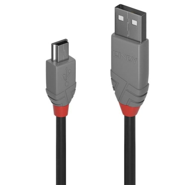 USB 2.0 typ A till Mini-B-kabel - LINDY - Anthra Line - 0,5 m - Dubbelskärmade, guldpläterade kontakter