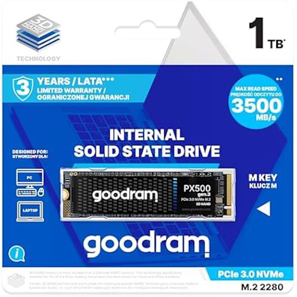 Solid state-enhet - GOODRAM - PX500 Gen. 3 M.2 - 1 TB - PCIe Gen. 3 x 4 - Hastighet upp till 3500 MB/s