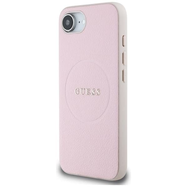 Coque Guess Grained Gold Ring MagSafe för iPhone 16e - Rosa Rosa