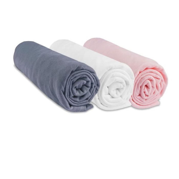Set med 3 st bomullslakan 70x140 grå vit rosa - EASY DORT - Barn - Rektangulär Grå, Vit, Rosa