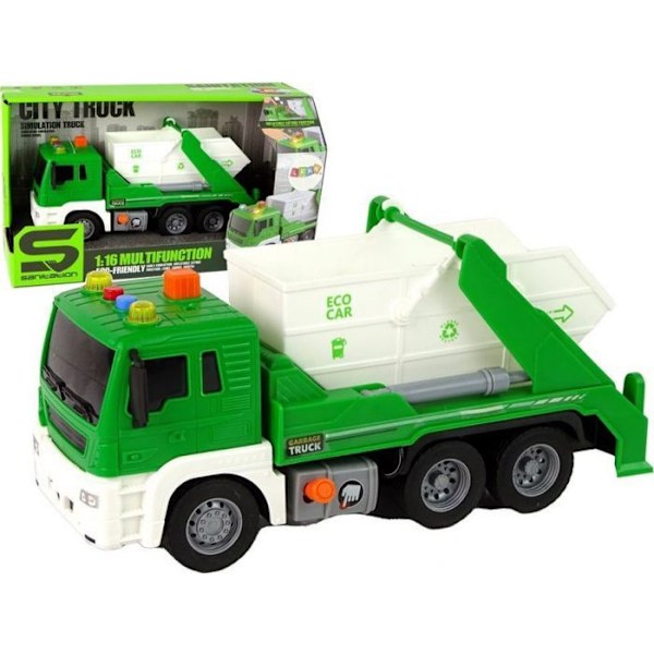 Leantoys - 11079 - Grön Sopsorteringslastbil Friktionsdrivning 1:16 LEAN Toys