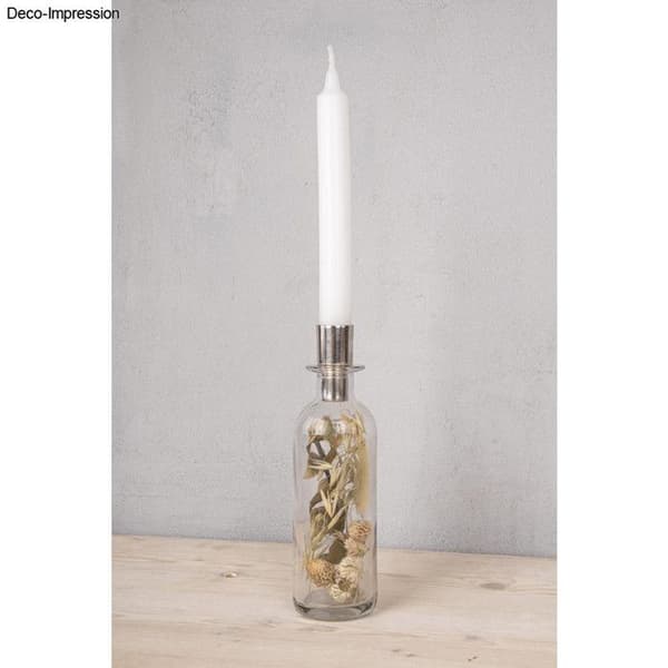 Glasvas m.torkade blommor + ljusstake