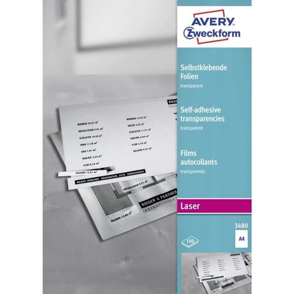 Avery-Zweckform 3480 3480 självhäftande film A4 färglaserskrivare, laserskrivare, färgkopieringsmaskin, foto