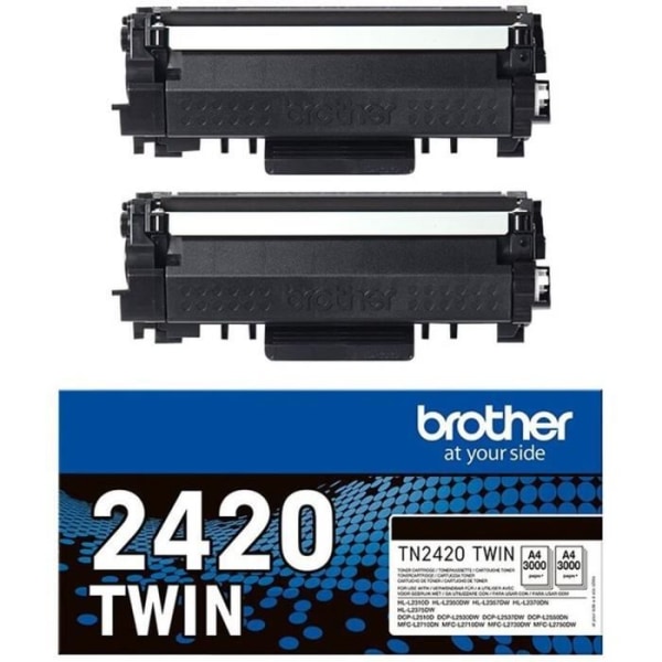 Paket med 2 toner TN2420TWIN-BROTHER-Svart-2x3000 p.-DCP-L2510, L2530, L2537, L2550, HL-L2350, L2370, L2375, MFC-L2713, L2730, L275