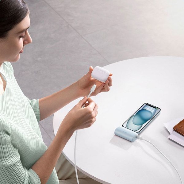 Baseus - Extern batteri (P10068306413-00) - Type-C, kompakt design, 20 W, 5 000 mAh, med Type-C-kabel - Babyrosa