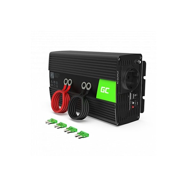Spänningsomvandlare - Green Cell - 1000W/2000W - Ren Sinus - DC 24V - AC 230V Svart