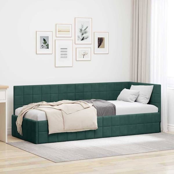 Sängram med hörn i sammet - vidaXL - Mörkgrön - 80x200 cm - Modern design - Mångsidig säng/soffa Mörkgrön