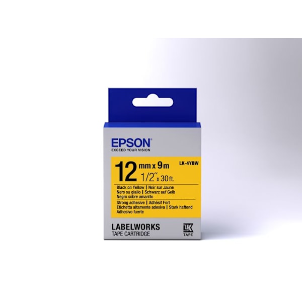 Epson LabelWorks LK-4YBW svart på gul rulle (1,2 cm x 9 m) 1 rull(ar) etiketttejp för LabelWorks LW-1000, LW-300,...