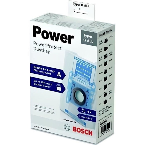 Dammsugarpåsar - BOSCH - BBZ41FGALL - PowerProtect Typ G ALL med aktivt kol - Paket med 4 påsar + 1 filter
