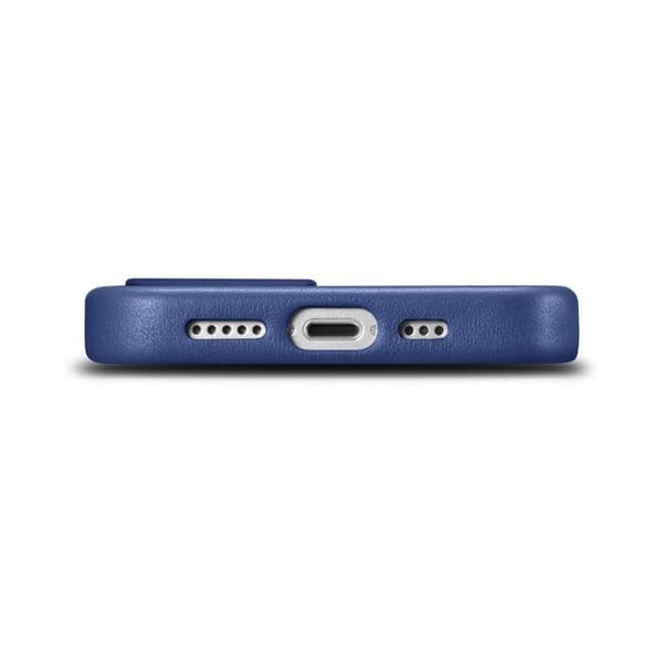 Äkta läderfodral för iPhone 14 Plus, MagSafe-fodral, blått läder
