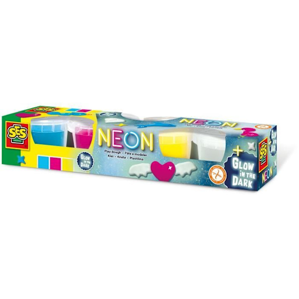 Ler set - SES Creative - Junior - Neon - Glow in the dark - 4x90gr Flerfärgad